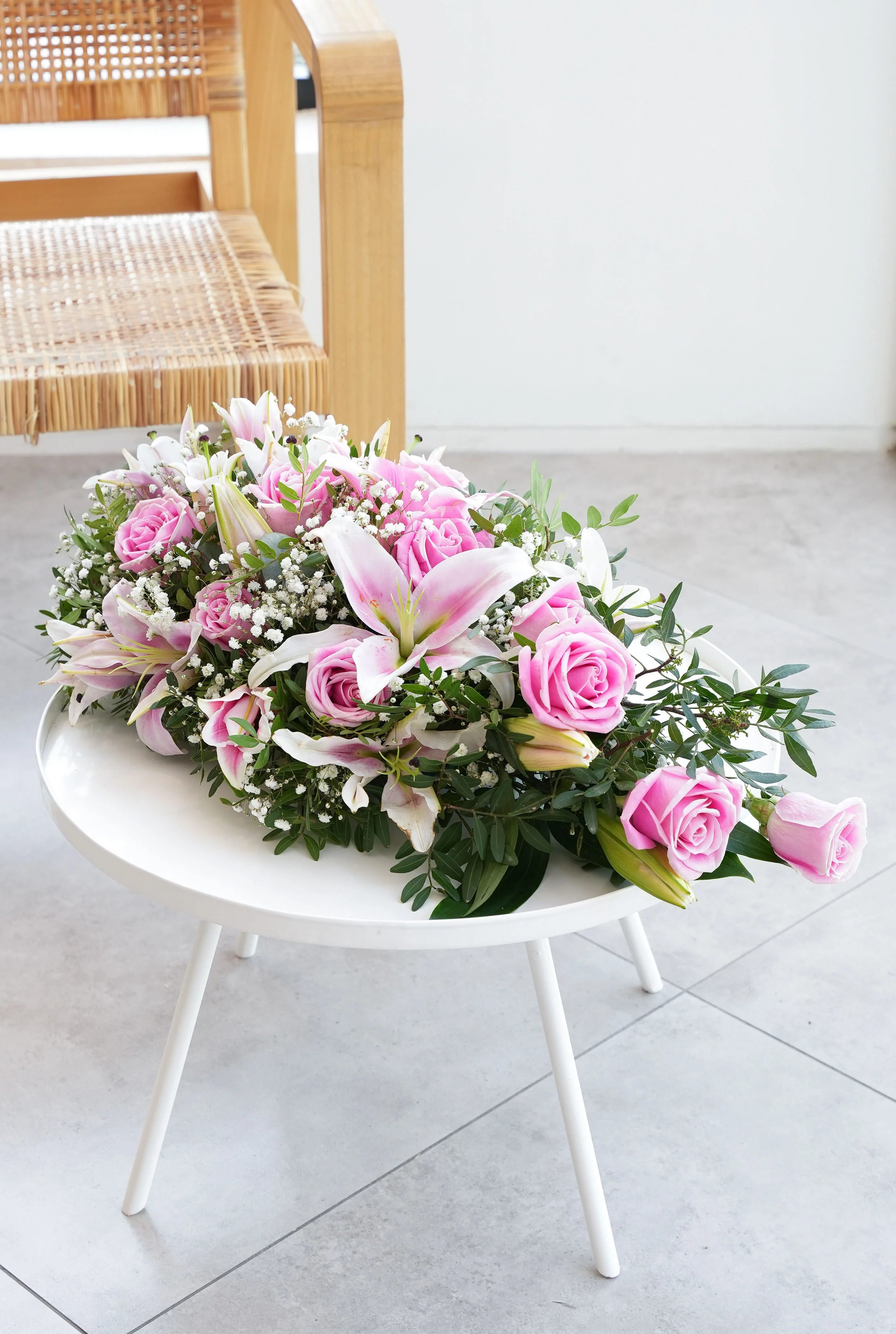 Pink Roses and Pink Lily Funeral Spray - Image 6