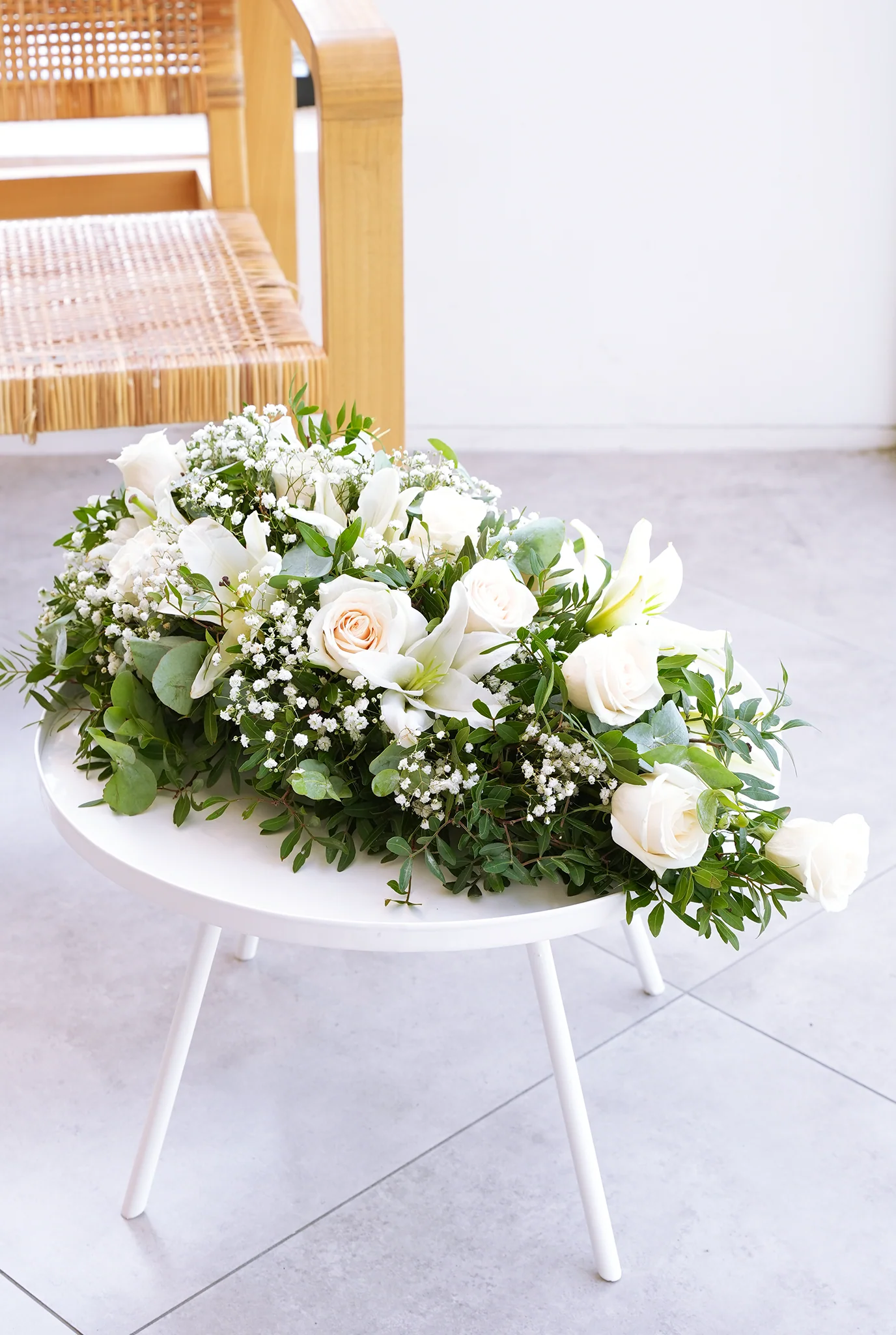White Roses and White Lily Funeral Spray - Image 3